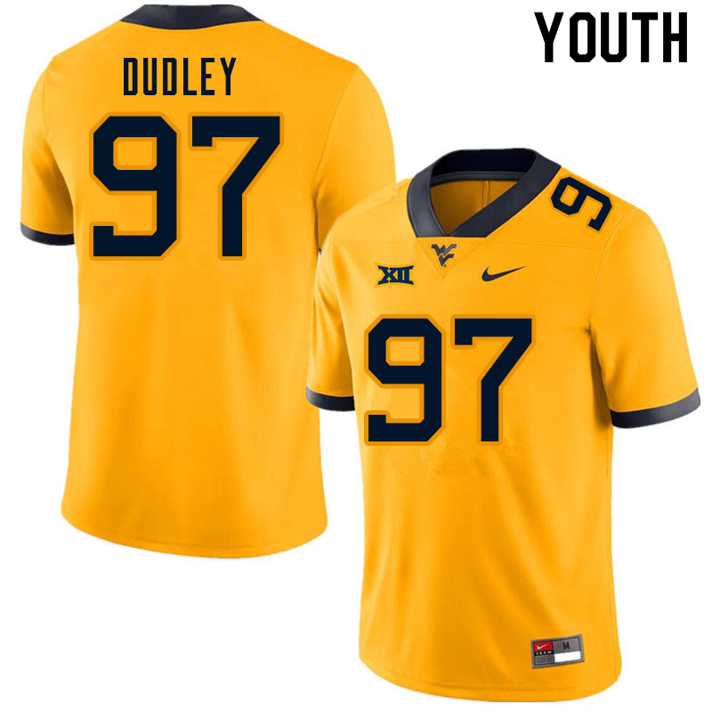 Youth #97 Brayden Dudley West Virginia Mountaineers College Football Jerseys Sale-Gold - Click Image to Close
